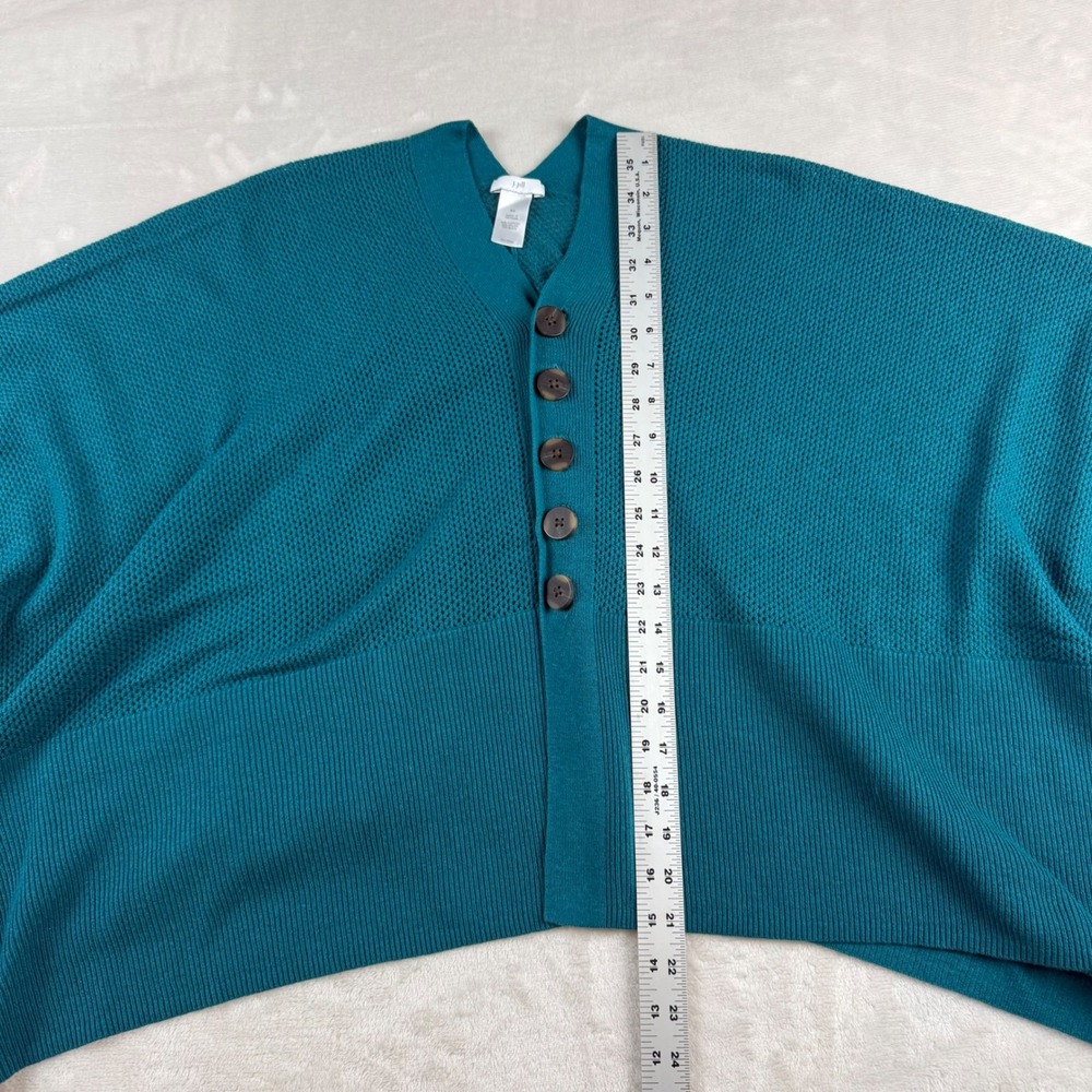 J. Jill Poncho Sweater Womens S-L Teal Blue Button Front Pointelle Knit Wool Bld - Picture 4 of 4